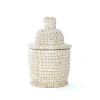 African Modern Solid Lidded Tower Basket In White