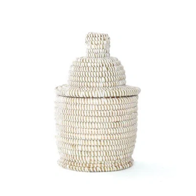 African Modern Solid Lidded Tower Basket In White