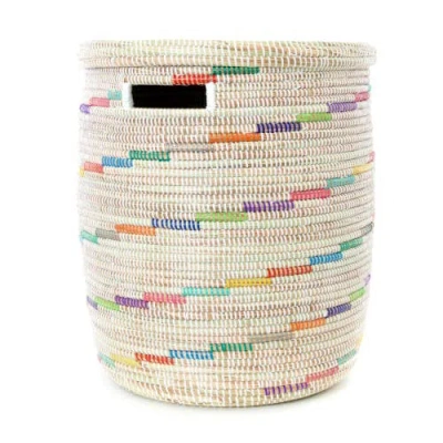 African Modern Vanilla Sugar Swirl Flat Lid Storage Basket In Multi