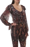 Afrm Addison Snakeskin Print Ruffle Top In Brown