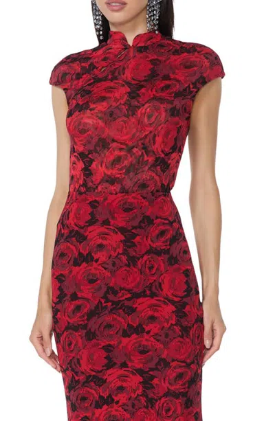 Afrm Adjoa Mandarin Collar T-shirt In Red
