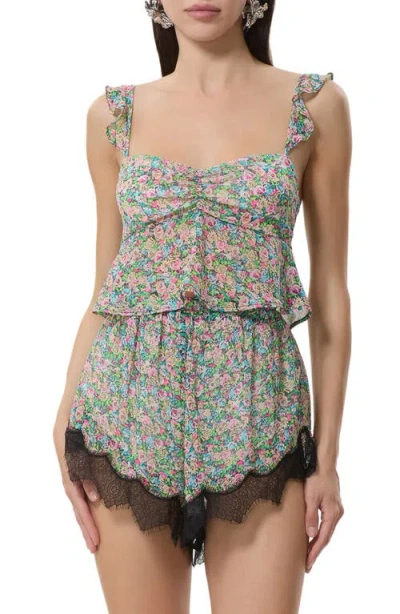 Afrm Aisha Floral Crop Top In Green
