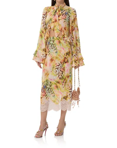 Afrm Aldora Ruffle Long Sleeve Top In Pink Shell Swirl In Multi