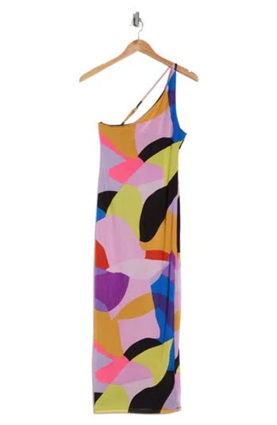 Afrm Allana One-shoulder Ankle Midi Dress In Abstract Colorblock