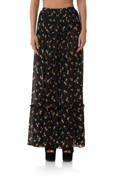 Afrm Allegra Floral Semisheer Chiffon Maxi Skirt In Delicate Ditsy