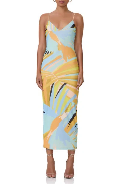 Afrm Amina Mesh Midi Slipdress In Bird Of Paradise