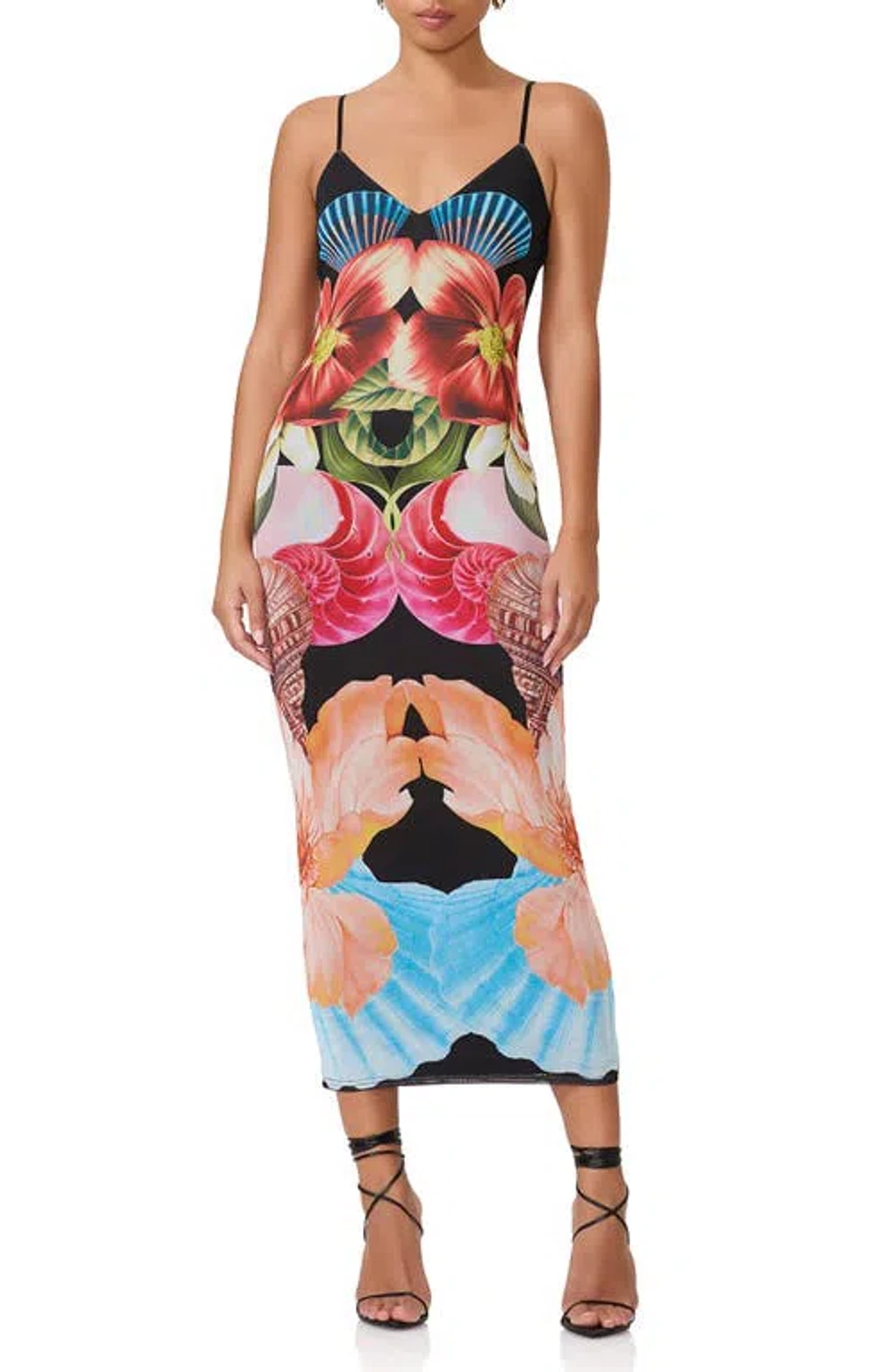 Afrm Amina Mesh Midi Slipdress In Hibiscus Shell | ModeSens