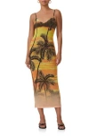 Afrm Amina Mesh Midi Slipdress In Sunrise Palms