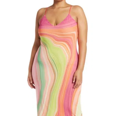 Afrm Amina Power Mesh Midi Slip Dress In Abstract Spring Wave In Multi
