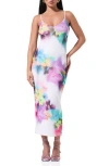 Afrm Amina Print Slipdress In Blur Pansy