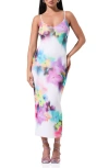 Afrm Amina Print Slipdress In Blur Pansy