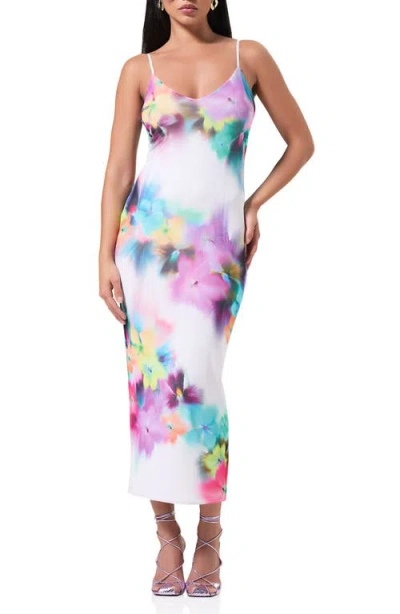Afrm Amina Print Slipdress In Blur Pansy