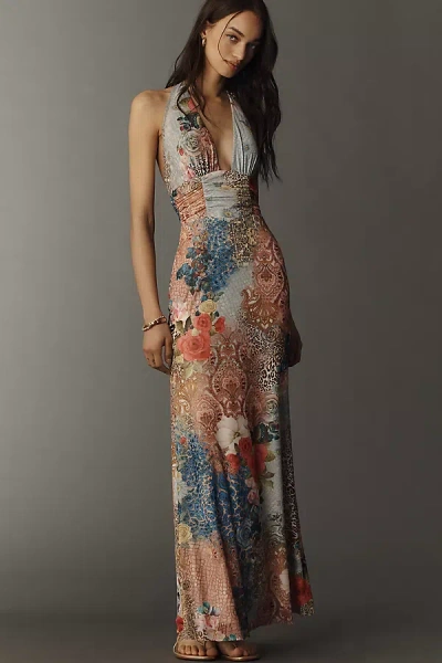 Afrm Anja V-neck Halter Maxi Dress In Multi