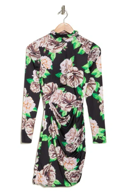 Afrm Ariella Floral Long Sleeve Dress In Black