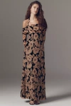 Afrm Arielle Burnout Velvet Off-shoulder Maxi Dress In Brown