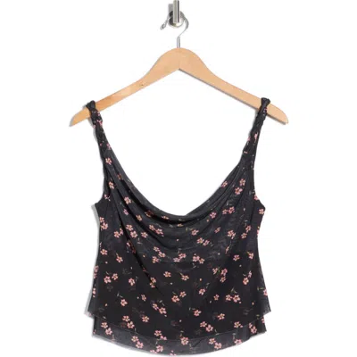 Afrm Asher Floral Ruched Mesh Top In Black