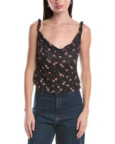 Afrm Asher Floral Ruched Mesh Top In Black