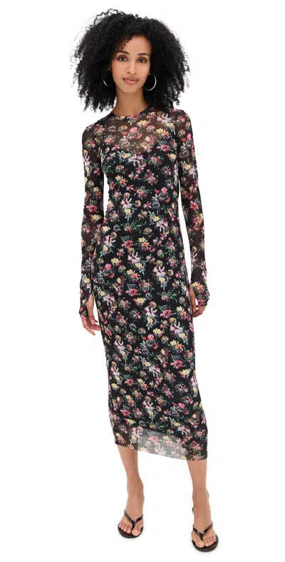 Afrm Ashland Dress Blur Ditsy In Black