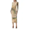 Afrm Ashland Long Sleeve Midi Dress In Neutral