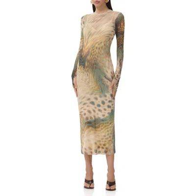 Afrm Ashland Long Sleeve Midi Dress In Neutral