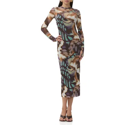 Afrm Ashland Long Sleeve Midi Dress In Brown