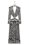 Afrm Assi Floral Cutout Detail Long Sleeve Knit Dress In Blanc Zebra