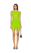 Afrm Aster Off The Shoulder Ruched Minidress In Lime Punch