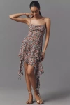 Afrm Asymmetrical Mesh Mini Dress In Multi