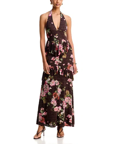 Afrm Athens Stretch Lace Maxi Dress In Brown