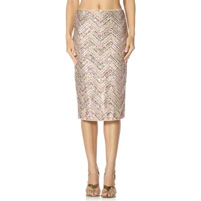 Afrm Audino Sequin Chevron Midi Skirt In Gray