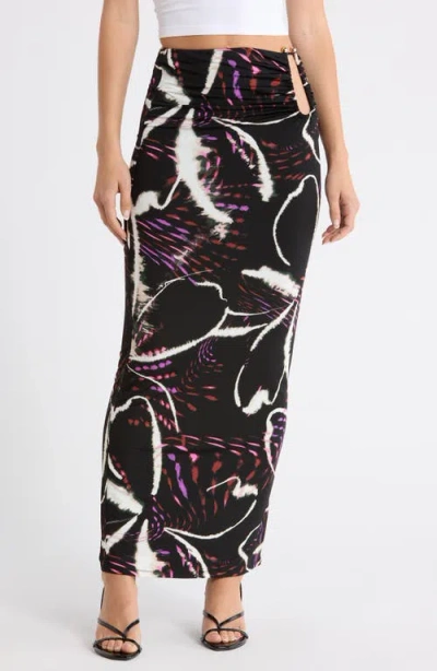 Afrm Aven Abstract Floral Print Maxi Skirt In Black