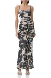 Afrm Halterneck Ruffle Power Mesh Maxi Dress In Black