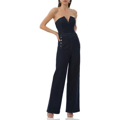 Afrm Bailey Strapless Denim Jumpsuit In Midnight Rinse Wash