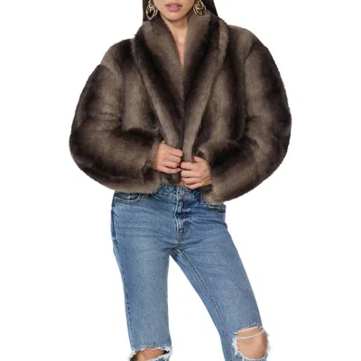 Afrm Barrel Faux Fur Cropped Jacket In Brown