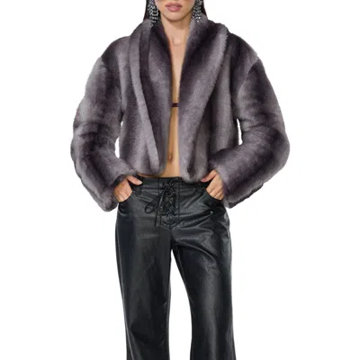 Afrm Stephanie Faux Fur Barrel Crop Jacket In Gray