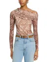 Afrm Barry One-shoulder Mesh Top In Taupe Animal