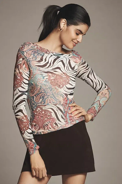 Afrm Barry Long-sleeve Mesh Top In Pink
