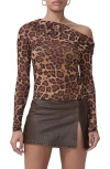 Afrm Barry One-shoulder Mesh Top In Brown