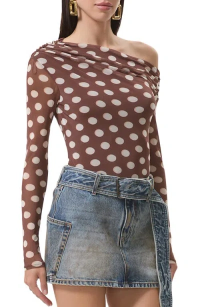 Afrm Barry One-shoulder Mesh Top In Brown