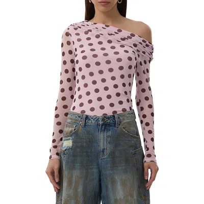 Afrm Barry One-shoulder Mesh Top In Rose Dot