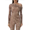 Afrm Barry One-shoulder Mesh Top In Taupe Animal