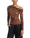 Afrm Barry One-shoulder Mesh Top In Cocoa Leopard
