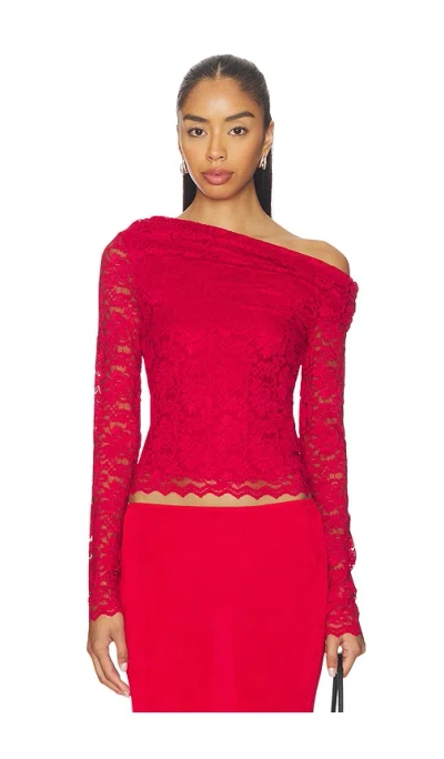 Afrm Barry Silken Lace Top In Red
