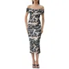 Afrm Belmont Off The Shoulder Ruched Mesh Midi Dress In Multi