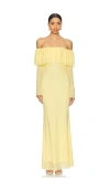 Afrm Betty Off The Shoulder Long Sleeve Mesh Maxi Dress In 毛茛属植物
