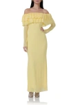 Afrm Betty Off The Shoulder Long Sleeve Mesh Maxi Dress In Buttercup