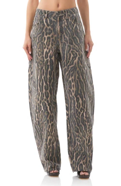 Afrm Bexley Leopard Barrel Leg Jeans In Animal Print