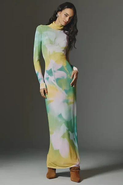 Afrm Billie Mock-neck Long-sleeve Maxi Dress In Green