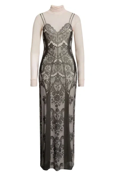Afrm Billie Trompe L'oeil Long Sleeve Mesh Maxi Dress
