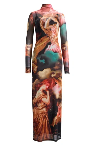 Afrm Billie Trompe L'oeil Long Sleeve Mesh Maxi Dress